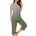 thumbnail image 2 of Frostluinai Gradient Pajama Sets for Women 2 Piece Short Sleeve Hide Belly Henley Shirts with Capri Pants Soft Comfy Sleepwear Loungewear, 2 of 5