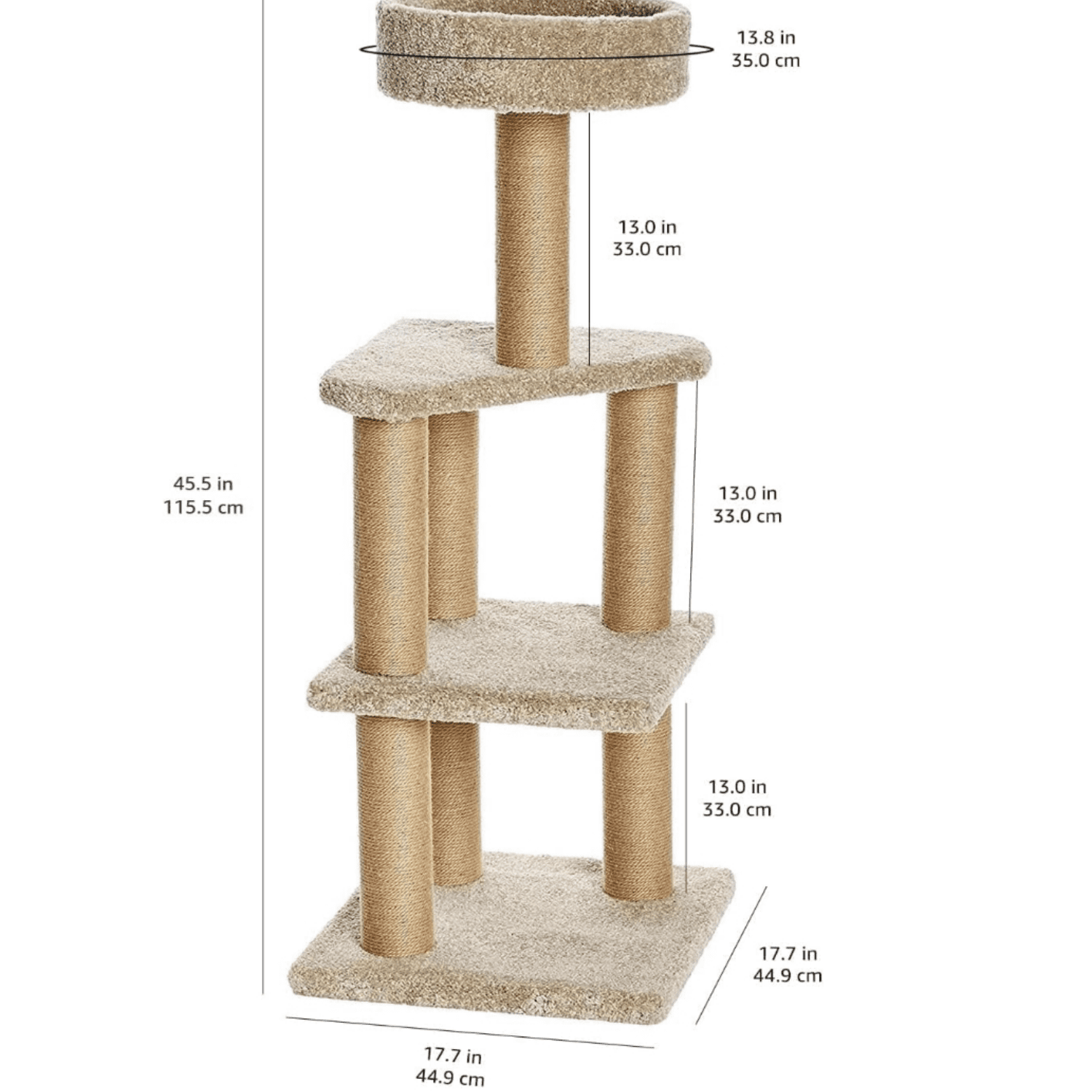 Multi-Level Climbing Activity Center for Indoor Cats & Kittens with Scratching Posts, Platform, Jute Rope, Large (45.9"H), Beige
