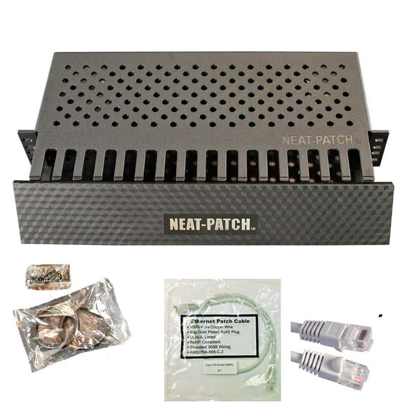 Neat Patch Kit de Gestion de Câbles 2U - 3 Paquets avec 144 Câbles Patch CAT6 (2 Pieds Gris)