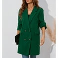 thumbnail image 6 of Double Breasted Coat Turn Down Collar Flap Pocket Pure Color Fashionable Women Midi Length Coat Green S, 6 of 8