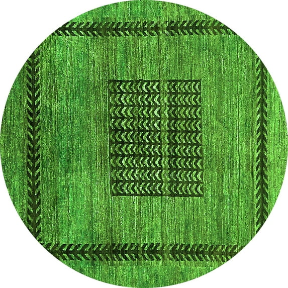 Ahgly Company Indoor Round Abstract Green Modern Area Rugs, 4' Round