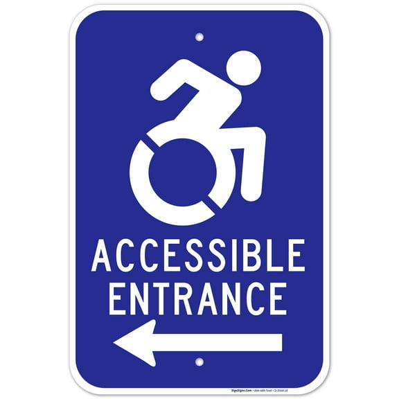 New York Handicap Parking Sign, Accessible Entrance Left Arrow With Symbol Sign, 12x18 Aluminum