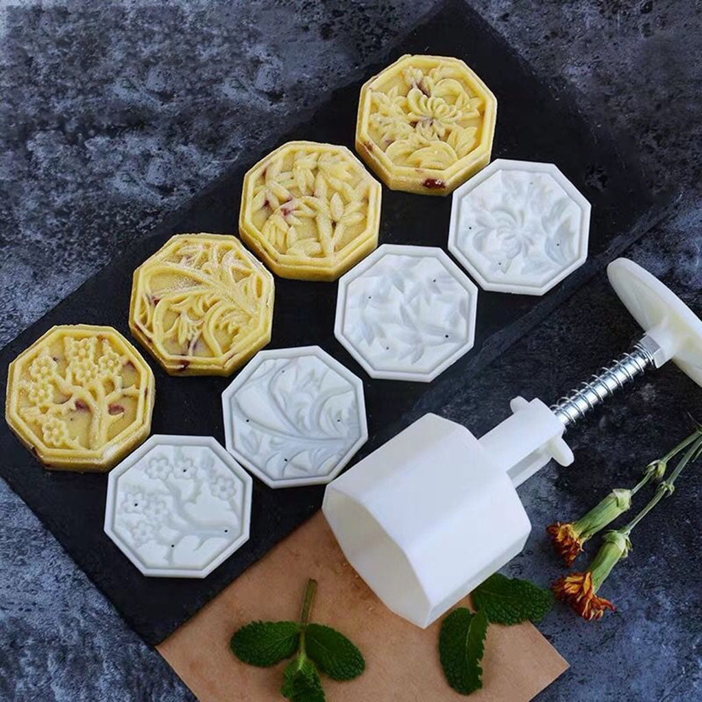 Details about   Mooncake Barrel Mold with 4pcs Octagon Stamps Hand Press Moon Cake Pastry Mould 