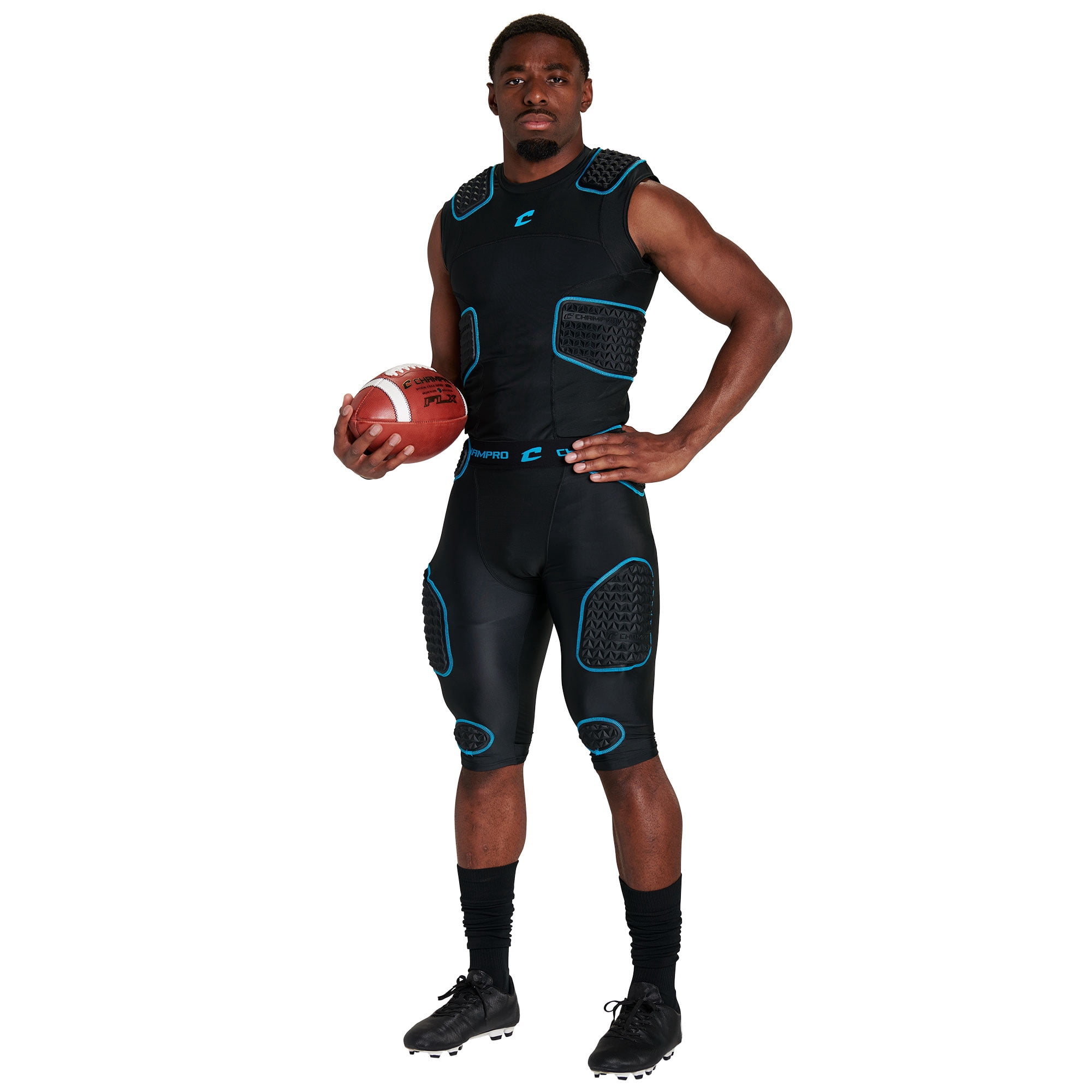 Champro Bull Rush 5-Pad Girdle, Adult, 2X-Large, Black, Optic Blue