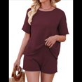 thumbnail image 1 of Conjuntos de Dos Piezas de Punto para Mujer, Blusa y Pantalones Cortos de Corta con Bordes Rematados, Ropa de Estar por Casa y para Viajar. Vino Tinto M, 1 of 9