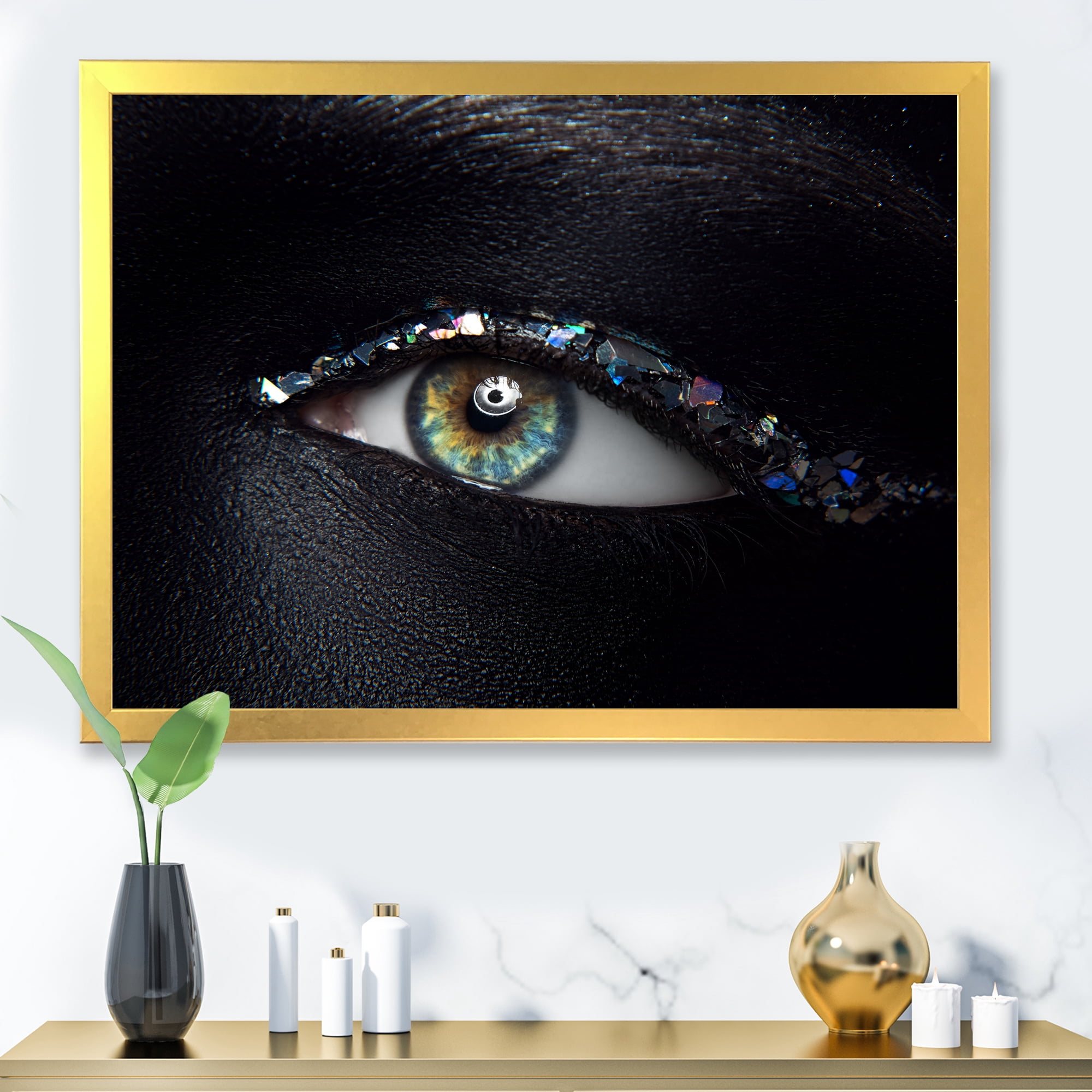 Designart 'Girl Eyes With Multi-Colored Glass Sparkles' Modern Framed Art Print