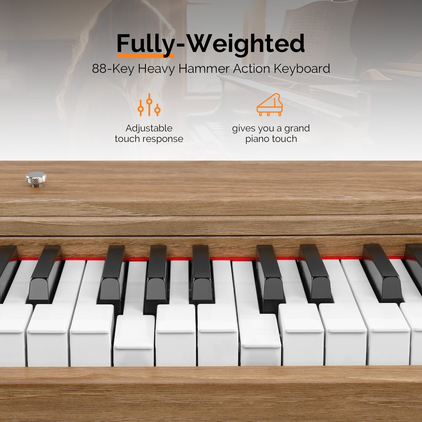88 Key Standard Full Weighted Keyboards Digital Piano with Metal Stand, Power Adapter, Triple Pedals, Headphone，for All Experience, Natural Wood