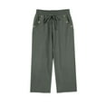 thumbnail image 5 of Outfmvch Flowy Pants Cotton Linen Pants Pull On Elastic Capris Drawstring with Pockets Straight Wide Leg Flowy Pants for Women Petite Women High Waisted Wide Leg Wide Leg Crop Pants Green 1 S-3XL, 5 of 5