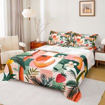 Manfei Fruit Red Strawberry Twin Sheet Sets 3pcs for Teens Boys Girls,Geometric Plaid Grid Twin Fitted Sheet Microfiber,Vintage Aesthetics Breathable Flat Sheet,Microfiber Bedroom Decor