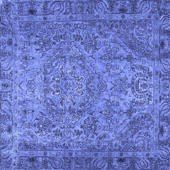 Ahgly Company Machine Washable Indoor Square Persian Blue Traditional Area Rugs, 8' Square