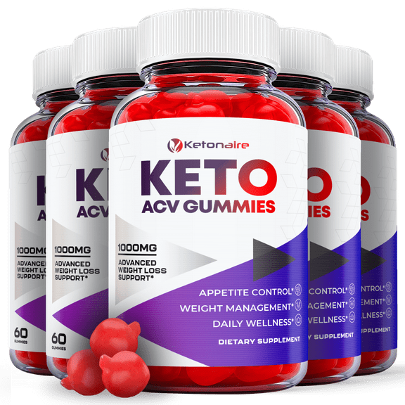 (5 Pack) Ketonaire Keto ACV Gummies - Supplement for Weight Loss - Energy & Focus Boosting Dietary Supplements for Weight Management & Metabolism - Fat Burn - 300 Gummies