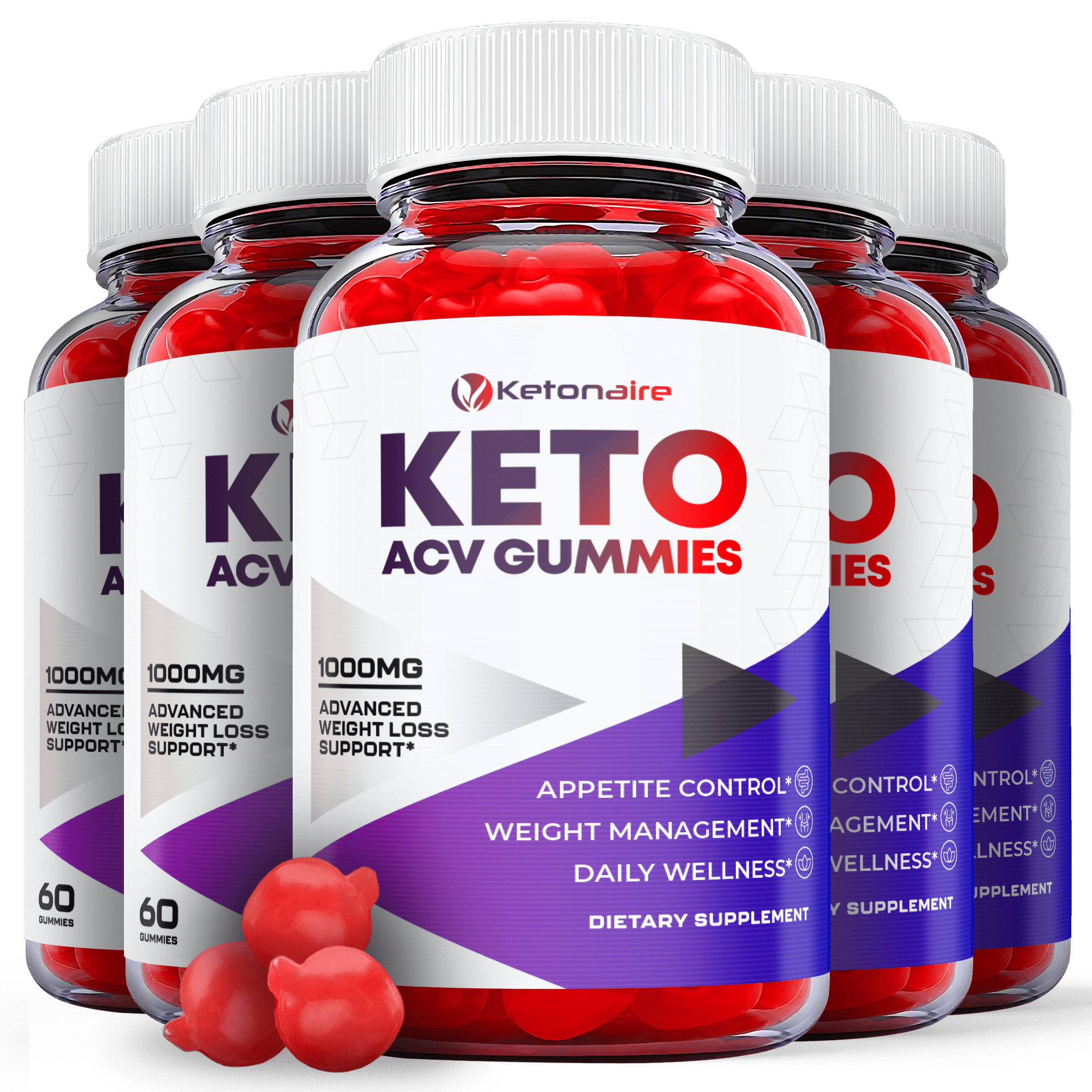 (5 Pack) Ketonaire Keto ACV Gummies - Supplement for Weight Loss - Energy & Focus Boosting Dietary Supplements for Weight Management & Metabolism - Fat Burn - 300 Gummies