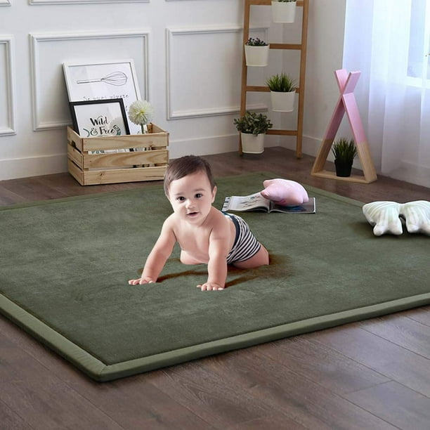 Thicken Memory Foam Baby Play Mat,Large Velvet NonSlip Carpet Crawling Rugs  for Nursery Bedroom Living Room Yoga Mat Tatami MatDark Green  79x118inch(200x300cm) 