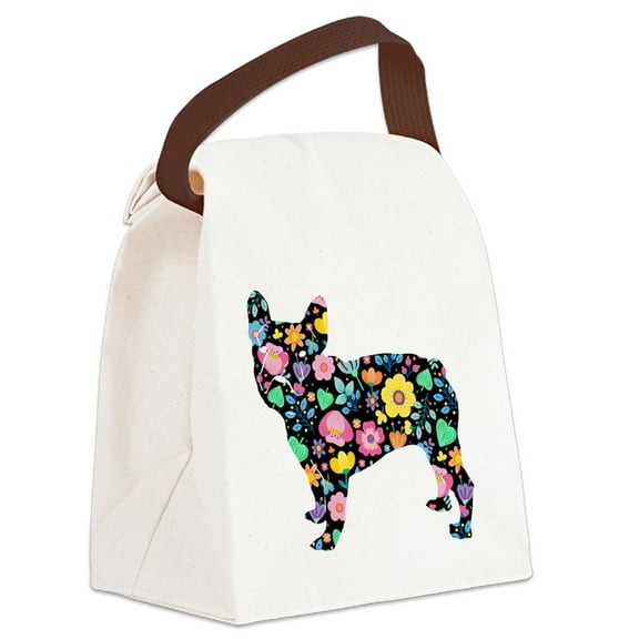 CafePress - Floral French Bulldog Art - Canvas Lunch Bag with Strap Handle
