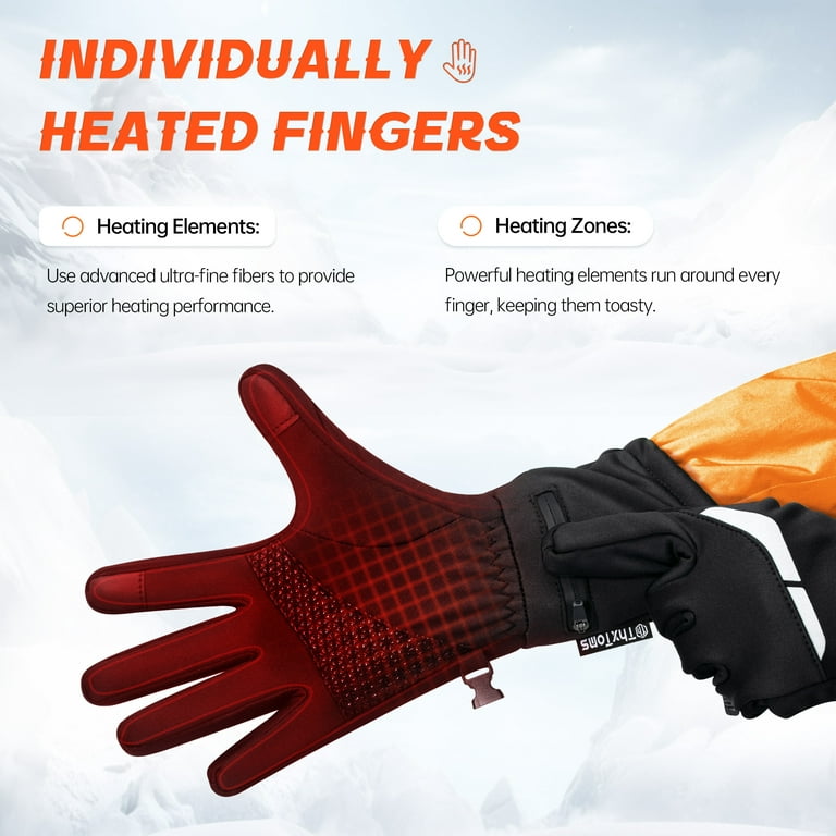 ThxToms Rechargeable Heated Gloves for Men Women, Thin Waterproof Battery Electric Heating Gloves with Touch Screen, Heated Glove Liners for Riding