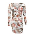 thumbnail image 4 of AOOCHASLIY Trendy Women Casual V-Neck Printing Long Sleeves Slim Dress Short Skirt, 4 of 5