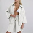 thumbnail image 2 of Kaemgyyd Womens Cotton Linen Set Summer 2 Piece Outfit Fashion Oversized Button down Shirts Wide Leg Shorts Set for Beach Vaction, 2 of 7