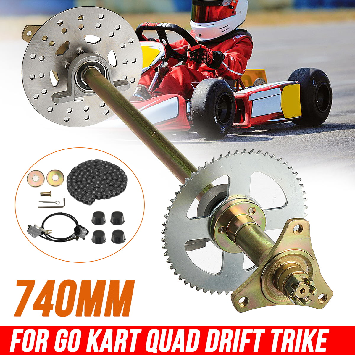 Sprocket Hub Quad 740mm Go Kart Rear Axle Kit 49cc 2 Stroke Engine Motor 