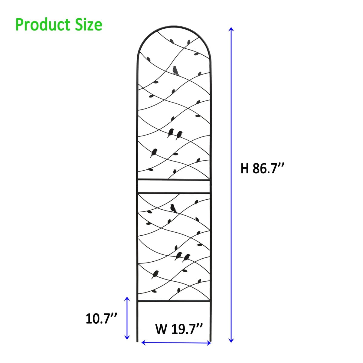 4-Pack 86.7"H×19.7"W Black Metal Garden Trellis Bird Decor Rustproof Support for Outdoor Climbing Plants
