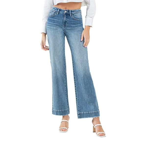 Flying Monkey - High Rise Wide Leg Jeans with Trouser Hem (32" Full Length) - F5391