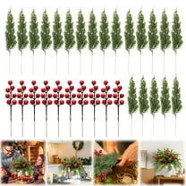 Christmas Artificial Red Berry Stems & Green Pine Branches, Realistic Needle Picks for DIY Xmas Decorations, Reusable Greenery Sprays for Wreaths, Garland & Indoor Holiday Décor