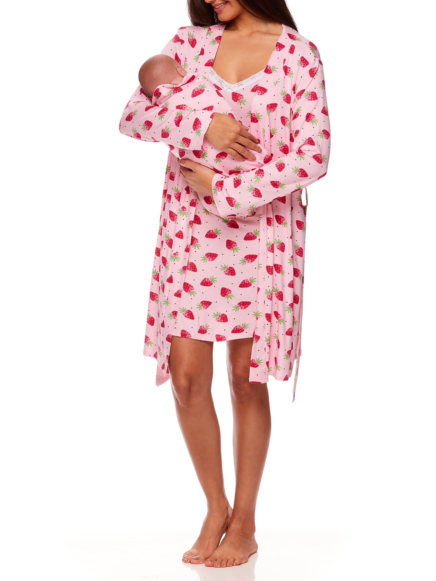 Lamaze Intimates Womens Nursing Nightgown Long Sleeve Breastfeeding Maternity Pajama Dress Sleep Shirt