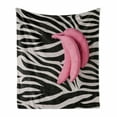 thumbnail image 1 of Bananas Soft Flannel Fleece Throw Blanket, Pink Bananas on Zebra Animal Print Design, Cozy Plush for Indoor and Outdoor Use, 50" x 60", Pink Grey, by Ambesonne, 1 of 5