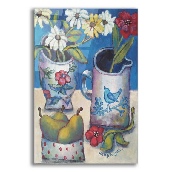 Epic Art 'Des fleurs et poires' by Holly Wojhan, Acrylic Glass Wall Art, 12"x16"