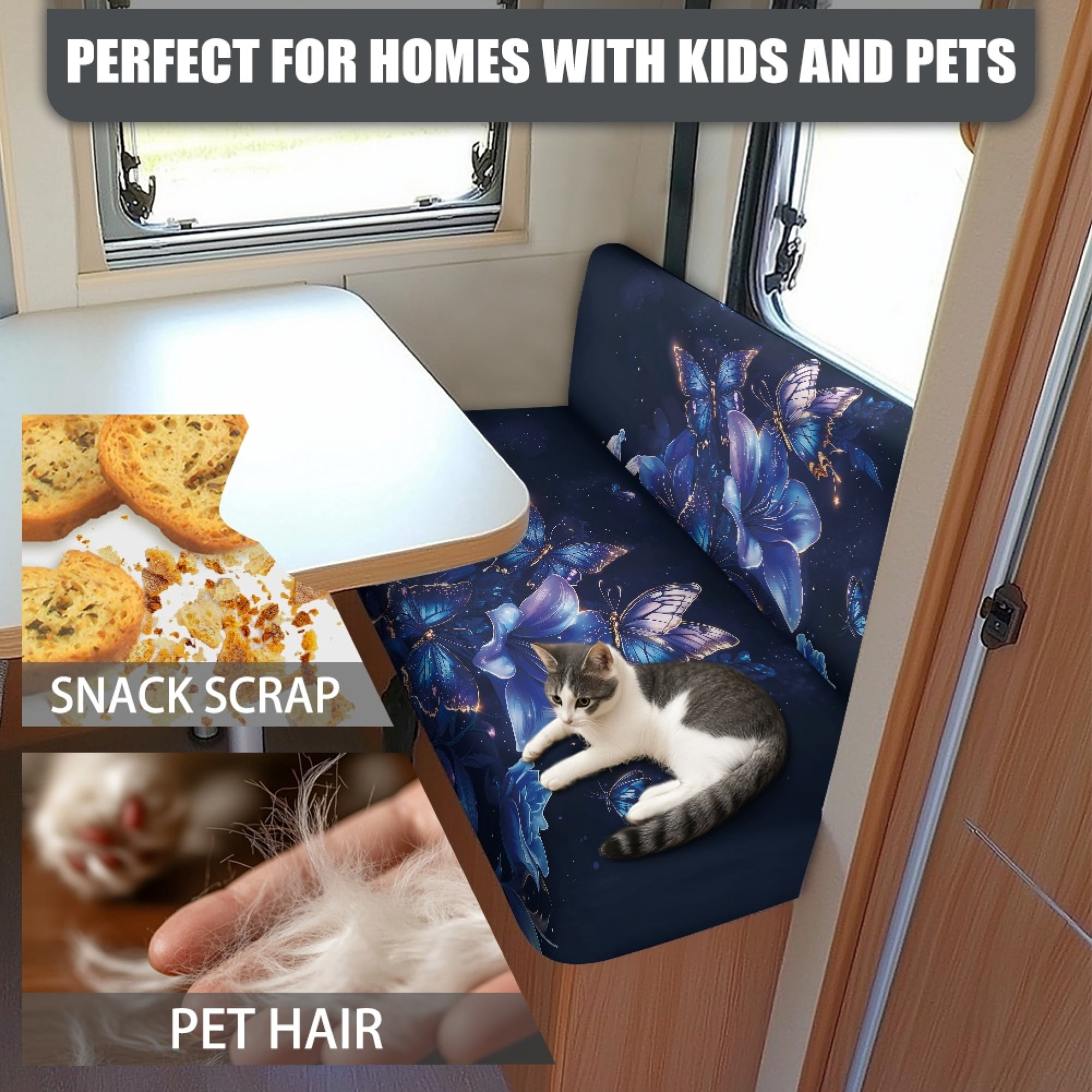 FOR U DESIGNS Butterfly Lily Pattern 2 Pieces RV Dinette Cushion Covers,Washable Camper Cushion Slipcovers Replacement Sofa Cushions Slipcovers for Travel Trailer Couch