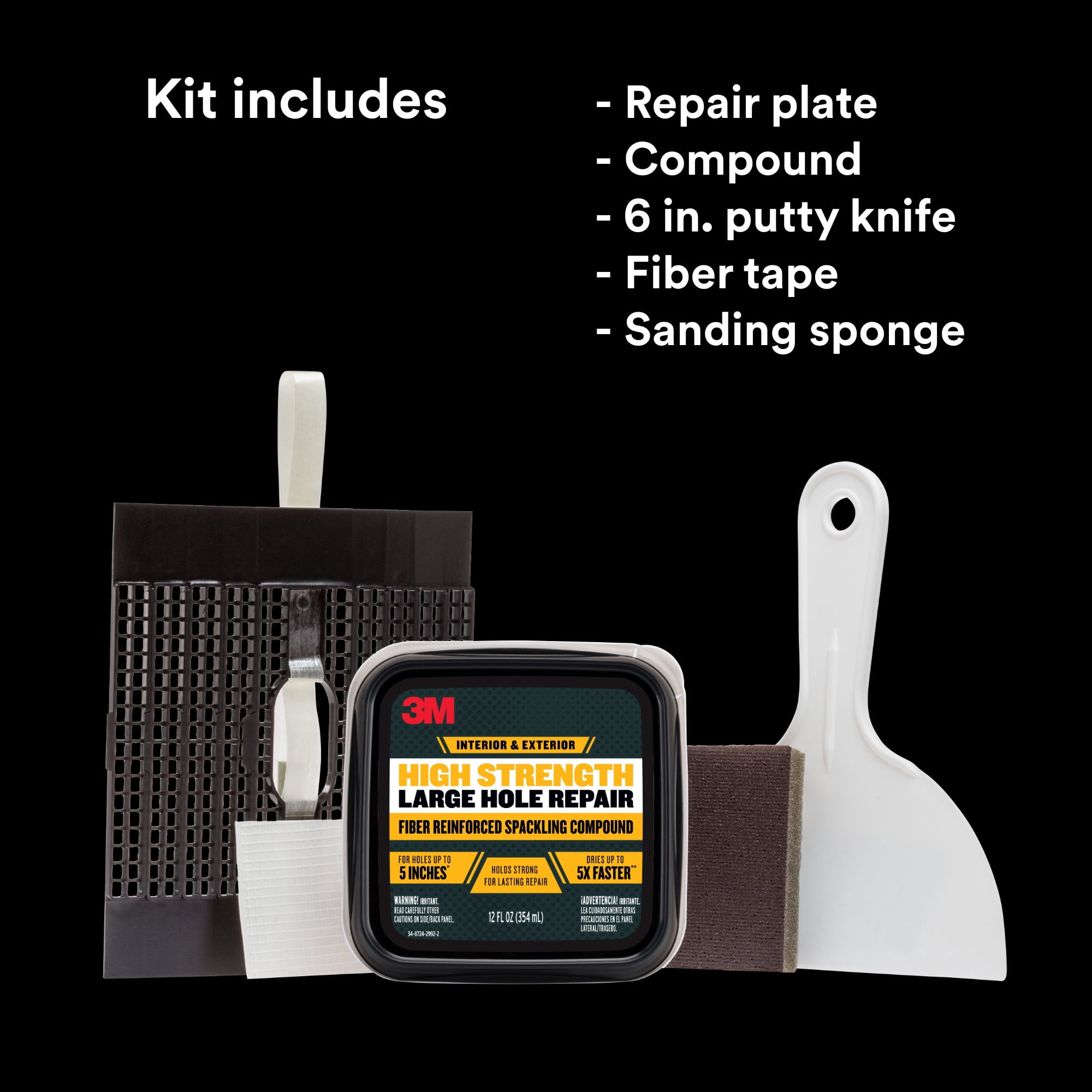 3M High Strength Large Hole Repair, 12 oz., Fiber Reinforced, Wall Filler, 1 Kit