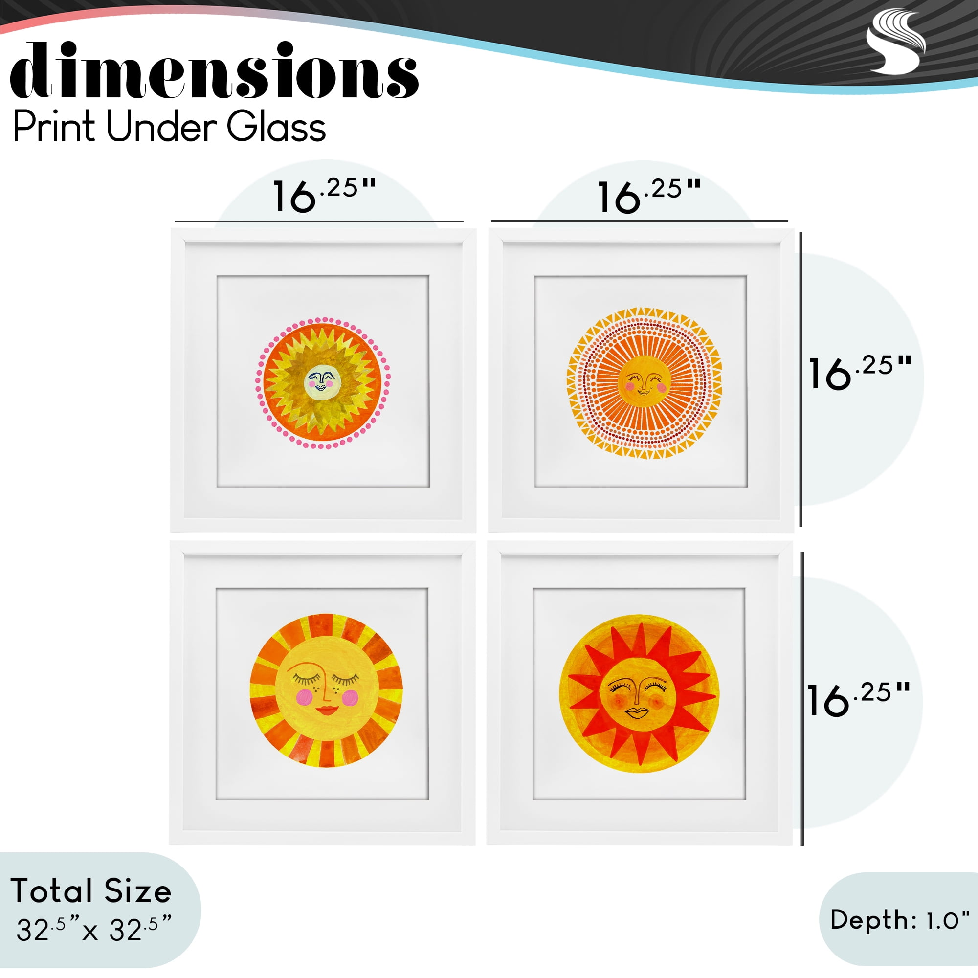 Stupell Industries Whimsical Smiling Suns 4 Piece White Framed Print Under Glass Set, design by Katherine Herrell Studio