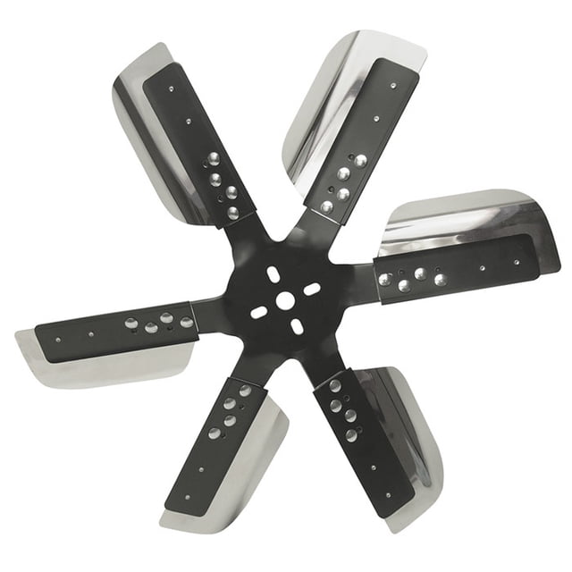 Derale Cooling Fan 17019 Flex Fan; 19-1/4 Inch Diameter x 2-7/16 Inch Depth; 6 Blade; Standard Rotation; Stainless Steel Blade With Black Hub; Up To 10000 RPM; Without Shroud