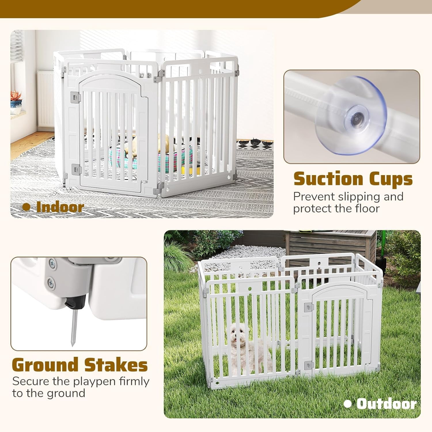 WSWJY 6 Panel Dog Playpen, 32'' Tall Plastic Pet Fence with Lockable Door, Indoor Outdoor Portable Dog Exercise Pen for Medium Dogs, Expandable & Configurable into Square or Rectangle