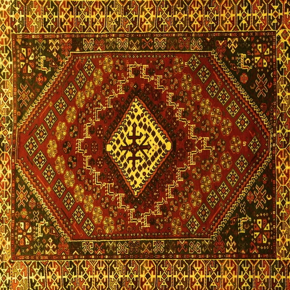 Ahgly Company Indoor Square Persian Yellow Traditional Area Rugs, 5' Square