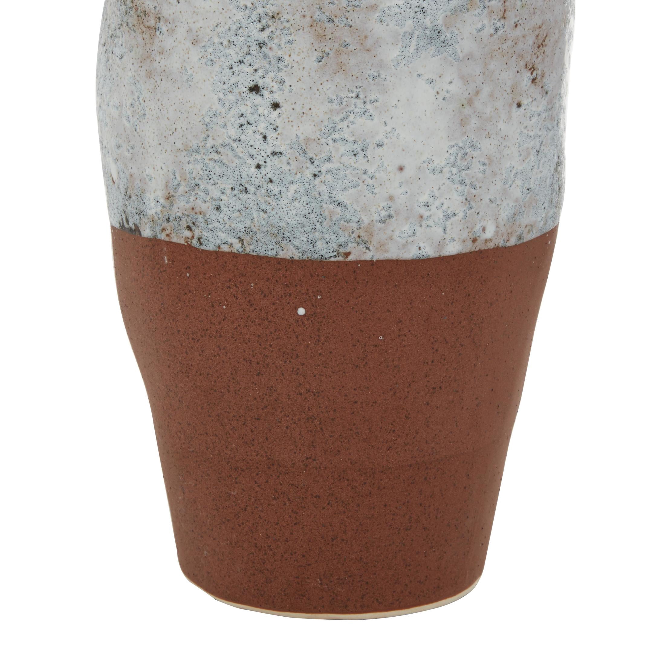DecMode 14" Handmade White Ceramic Vase with Terracotta Accents