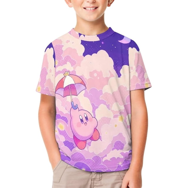 T-shirt pour Enfants Confortable Mode Été Star Kirby Manches Courtes Décontracté Mode Sport Col Rond T-shirt Doux