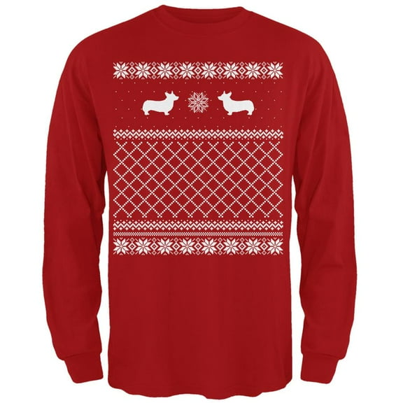 Corgi Ugly Christmas Sweater Red Adult Long Sleeve T-Shirt