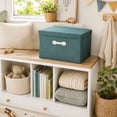 thumbnail image 6 of Linen Storage Box With Lid Foldable Organizer Bin, Large Capacity Stackable Closet Storage Basket With Reinforced Handles for Bedroom Dorm Home Clothes Blanket Storage Organization, 6 of 6