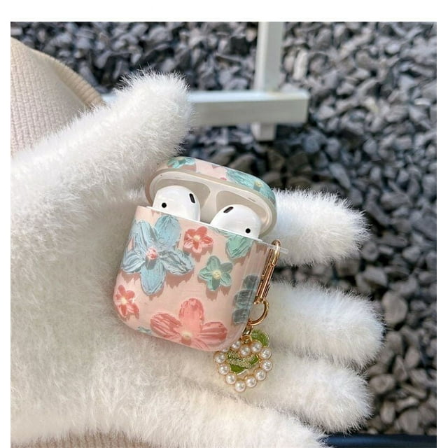 Estuche protector para auriculares para mujeres y niñas, bonito diseño floral, brillante y suave
