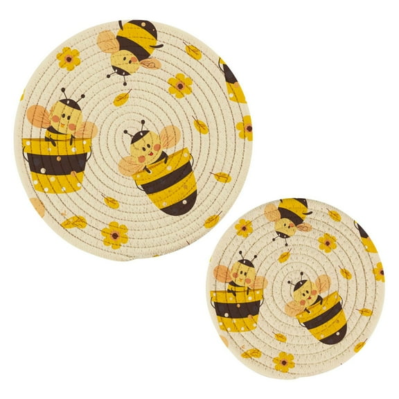 Cute Bees and Daisy Pot Holders Set Trivets Hot Pads Cotton Mats for Cooking
