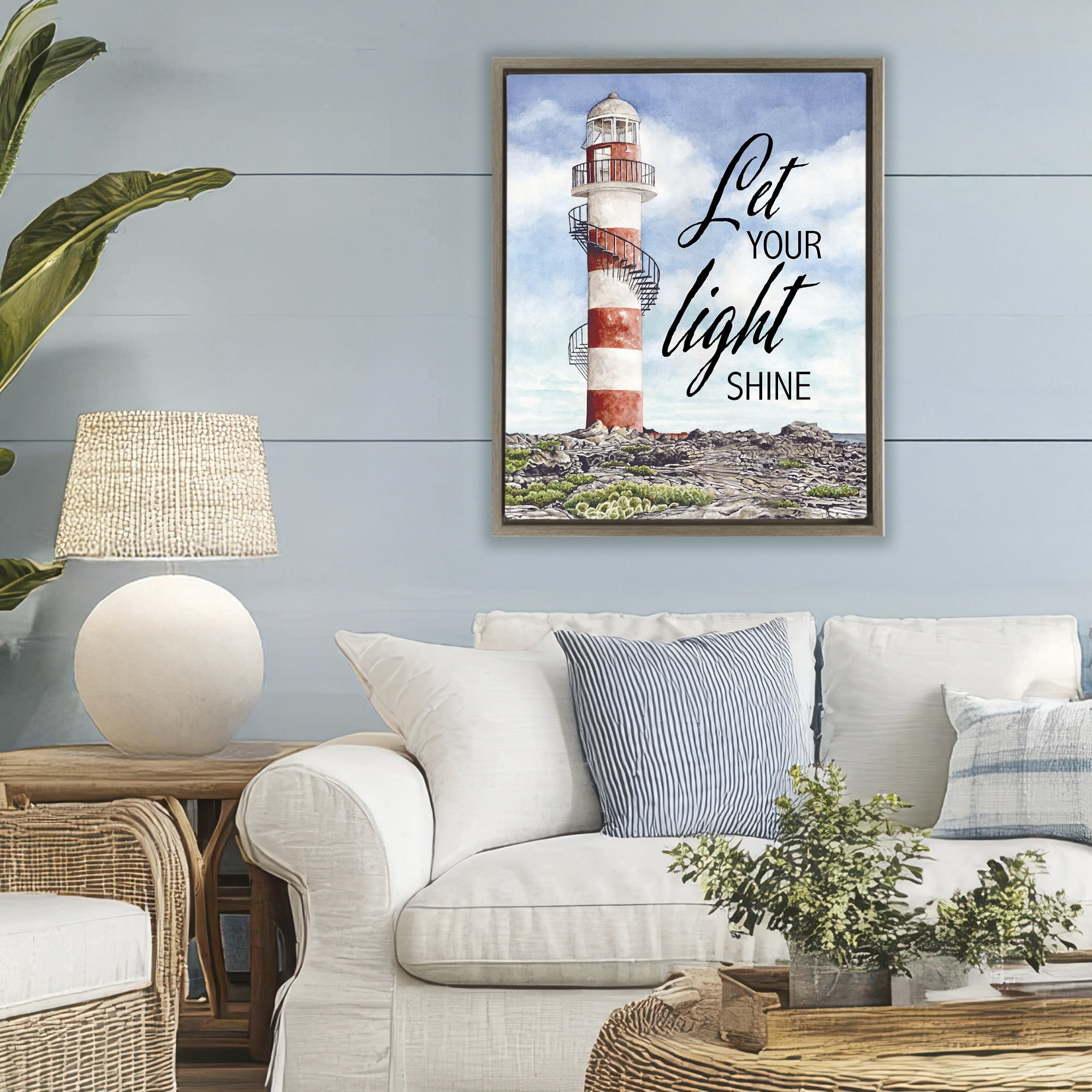 Stupell Industries Let Your Light Shine Beacon Brown Framed Floater Canvas Wall Art, design by Cindy Jacobs