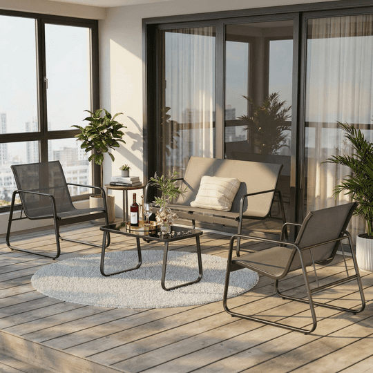 Aiho 4 Pieces Patio Furniture Set,Textilene Modern Conversation Set with Tea Table for Home,Lawn,Balcony, Bistro - Gray
