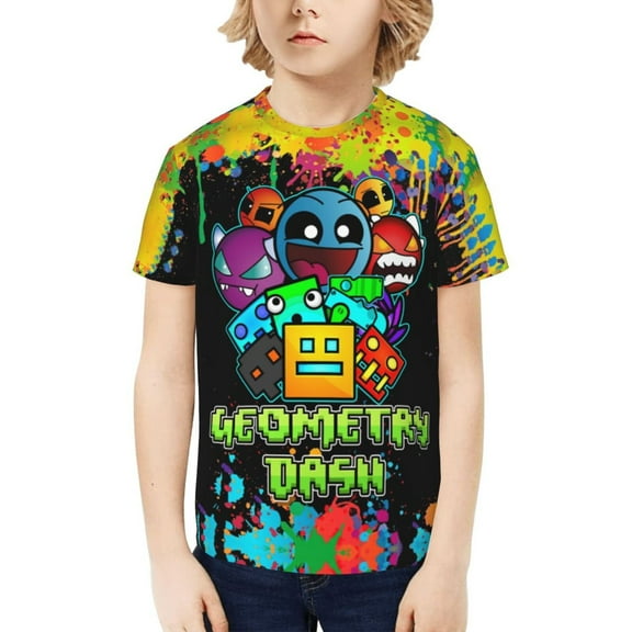 Geometry Dash Kids T-Shirt 3d Printed Graphic T-Shirts Boys And Girls Short Sleeve Shirts For Youth Kids X-Small