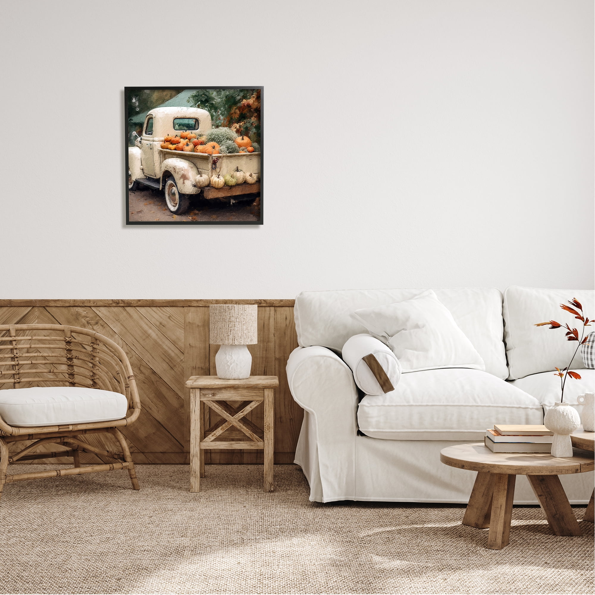 Stupell Industries Pumpkin & Gourd Truck Holiday Painting Black Framed Art Print Wall Art, 24 x 24