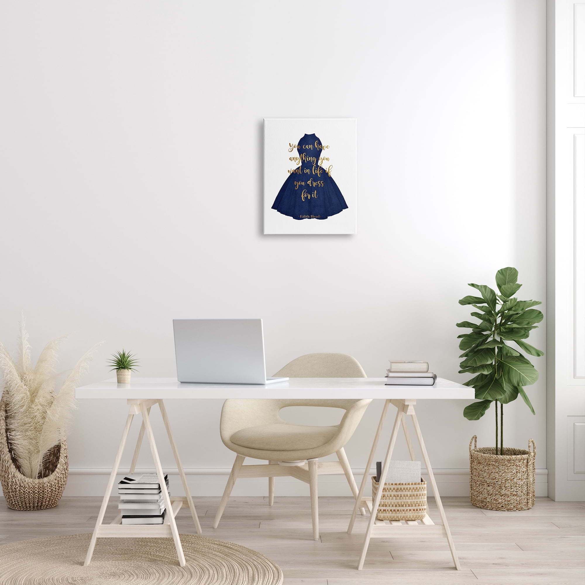 Stupell Industries If You Dress For It Quote Blue Gown Fashion Beauty & Fashion Painting Gallery Wrapped Canvas Print Wall Art, 16 x 20