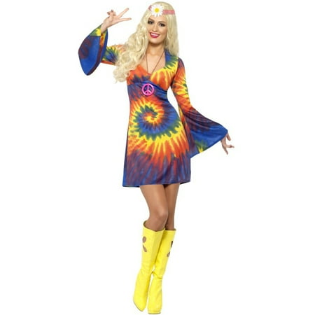 Womens 1960s Groovy Psychedellic Tye Dye Hippie Peace Dress Costume