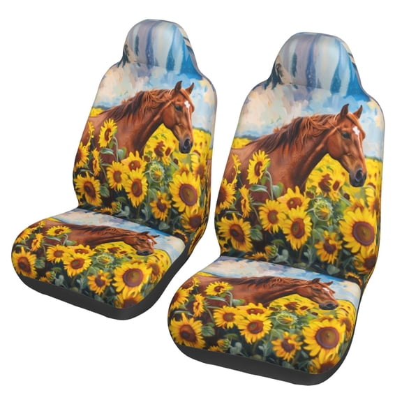 KAKALAD Horse Sunflowers 06 Car Accessories Seat Covers Set Vehicle Seat Covers Universal Front Seats Protector 2 Pcs