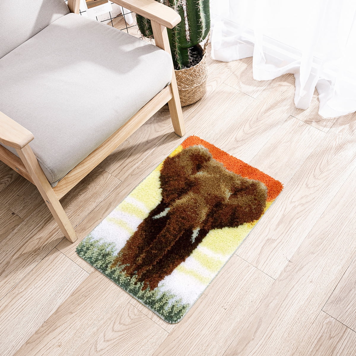 Latch hook rug kit,latch hook cushion kits,Deer And Elephants Latch Hook Rug Kit for Adults Crocheting Carpet Rug Yarn Sofa Cushion Mat Tapestry DIY Carpet Arts Crafts 50×38cm/20*15in