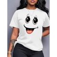 thumbnail image 1 of Face, Graphic Print T-Shirt, Short Sleeve Crew Neck Casual Top for Summer & Spring, Women'S Clothing, 1 of 6