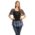 thumbnail image 5 of Sakkas Cora Relaxed Fit Batik Design Embroidery Cap Sleeves Blouse / Top - Black / Blue - One Size, 5 of 5